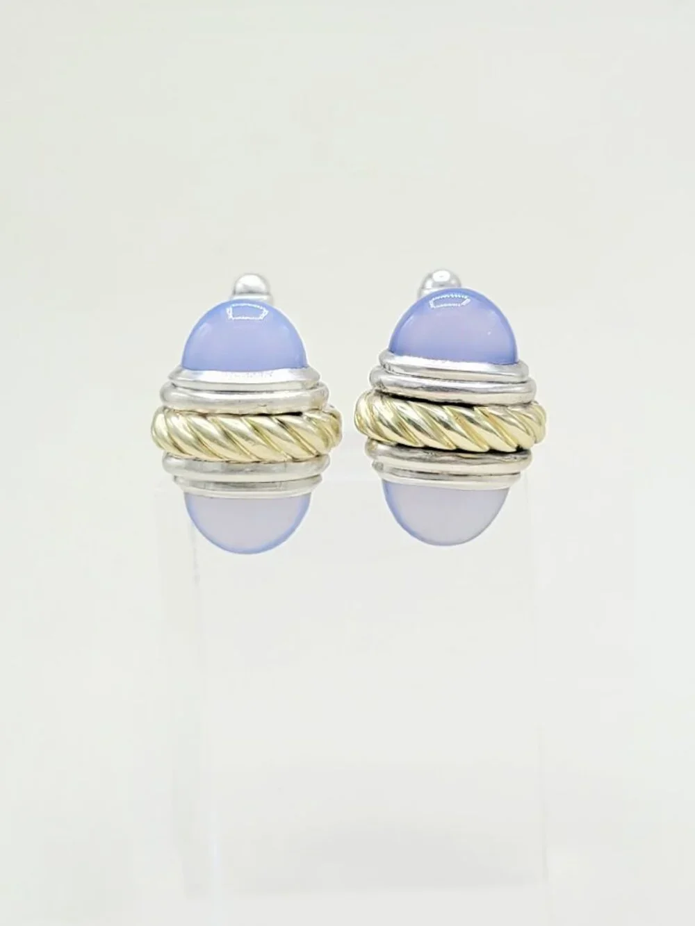 David Yurman Cable Cufflinks w/ Chalcedony & 14K Yellow Gold - RARE